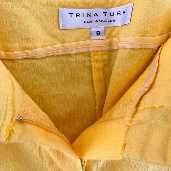 Trina Turk Yellow Wide Leg Trouser Pants Size 8 Lightweight Summer Resort - Picture 3 of 6